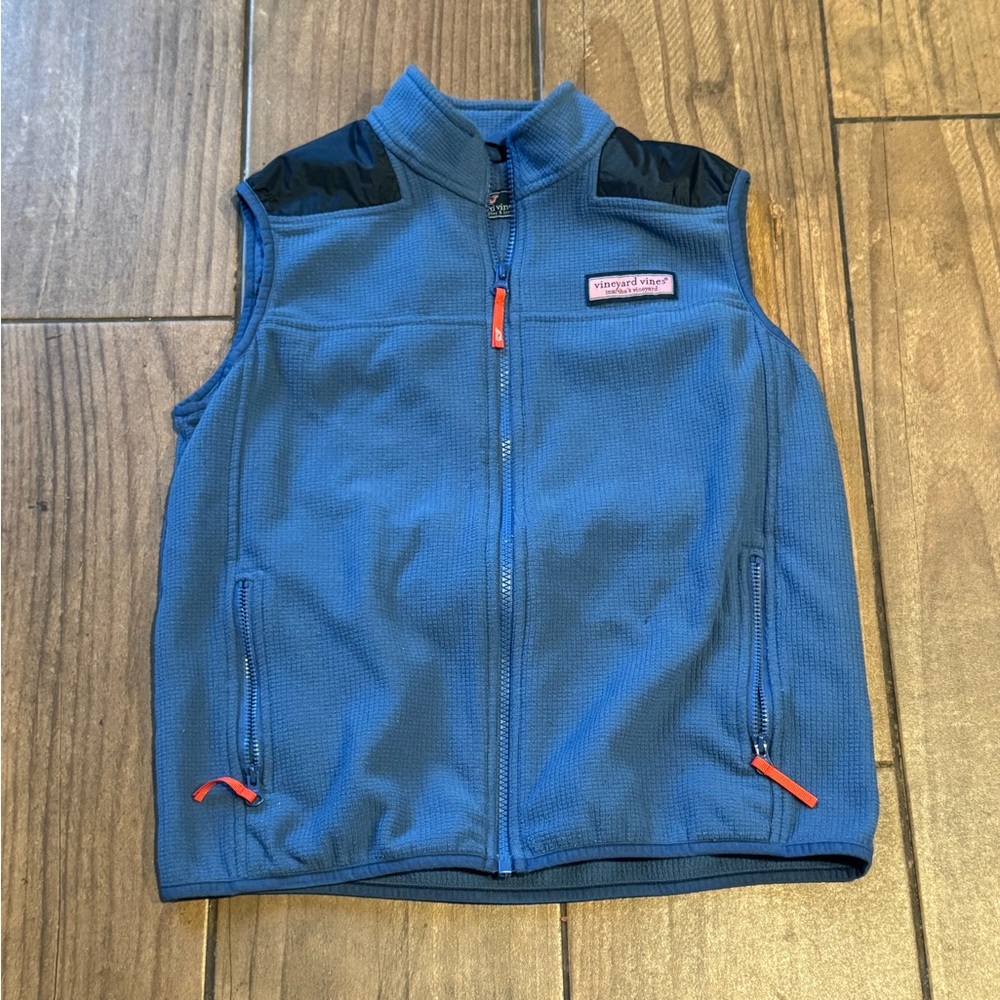 Vineyard Vines Blue Fleece Vest with Black Shoulder Panels